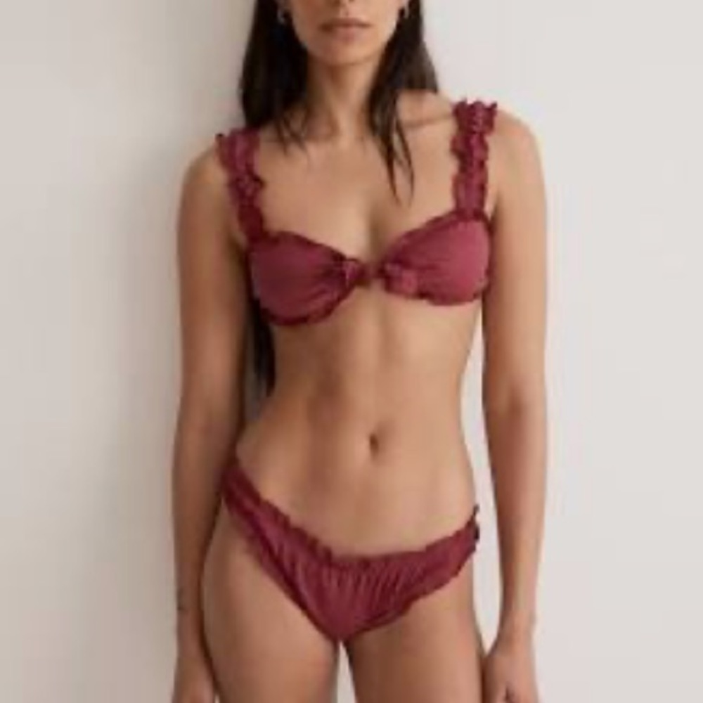 Frankie's Bikinis Burgundy Ruffle Bikini Set